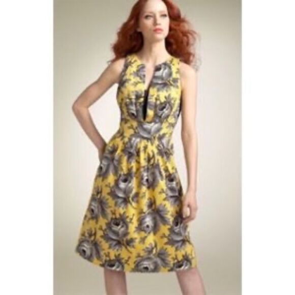 Anthro Leifsdottir Yellow Rose Midi Dress Sz 4 - Picture 1 of 6